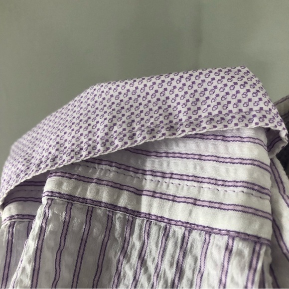 Men’s Button Down Striped Lilac and White Shirt Size Large - Picture 4 of 7